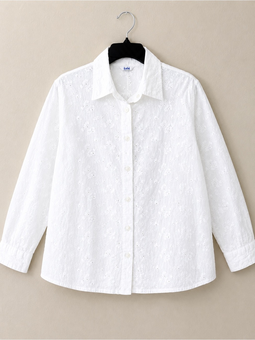 Tabi White Eyelet Embroidered Button Front Blouse Women’s Large Cotton